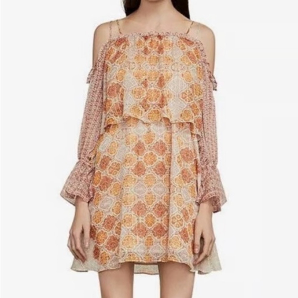 Floral Off-Shoulder Dress in Orange and Cream